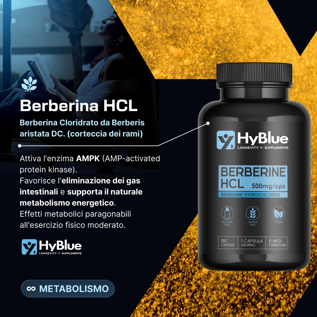 HyBlue Berberina 1000mg Pura Alto Dosaggio 180 Cps, 2 X 500 Mg | Estratto Di Berberis Aristata | Berberina Integratore Per Supporto Metabolismo | Senza Glutine Ne Lattosio, 100% Vegano | Fino 6 Mesi