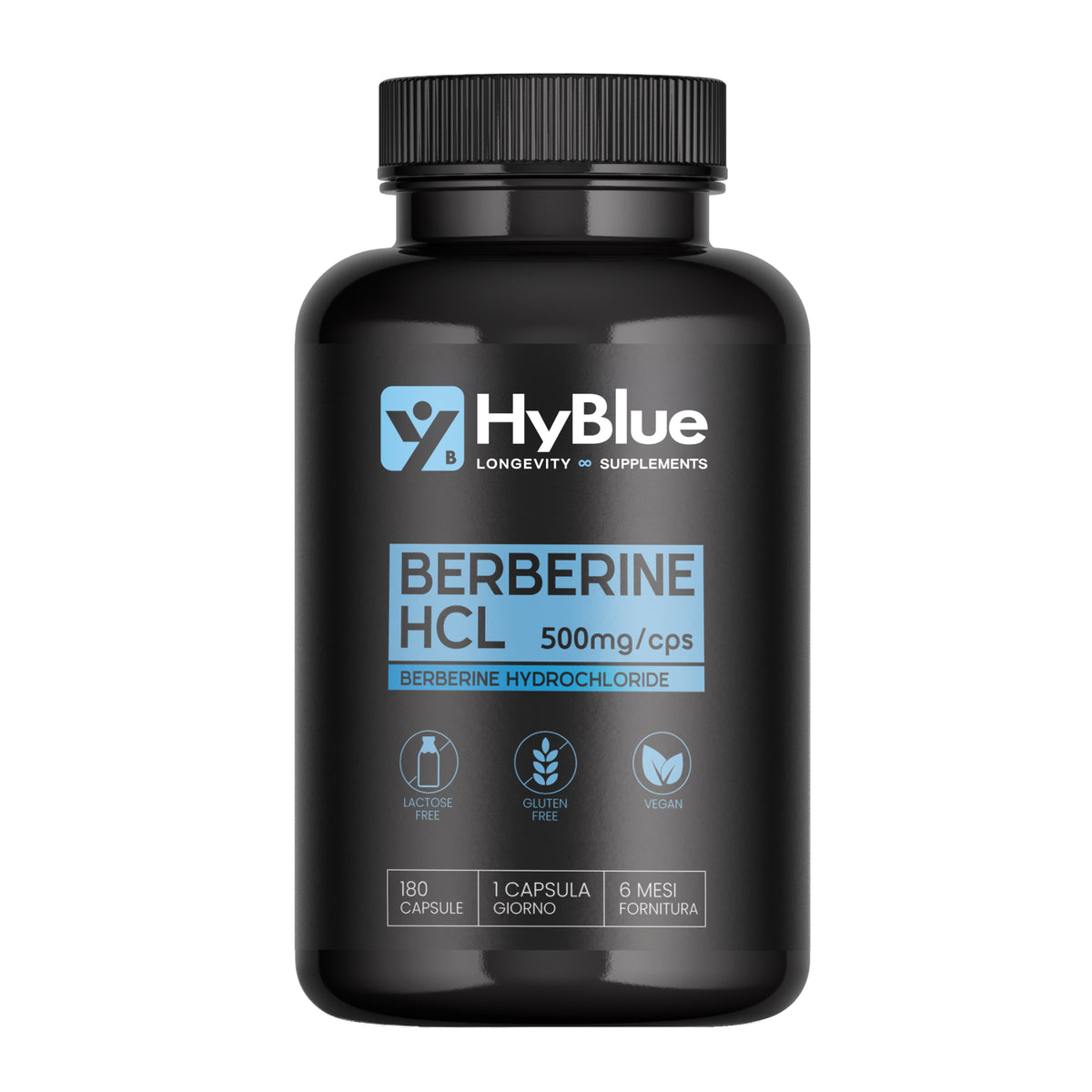 HyBlue Berberina 1000mg Pura Alto Dosaggio 180 Cps, 2 X 500 Mg | Estratto Di Berberis Aristata | Berberina Integratore Per Supporto Metabolismo | Senza Glutine Ne Lattosio, 100% Vegano | Fino 6 Mesi
