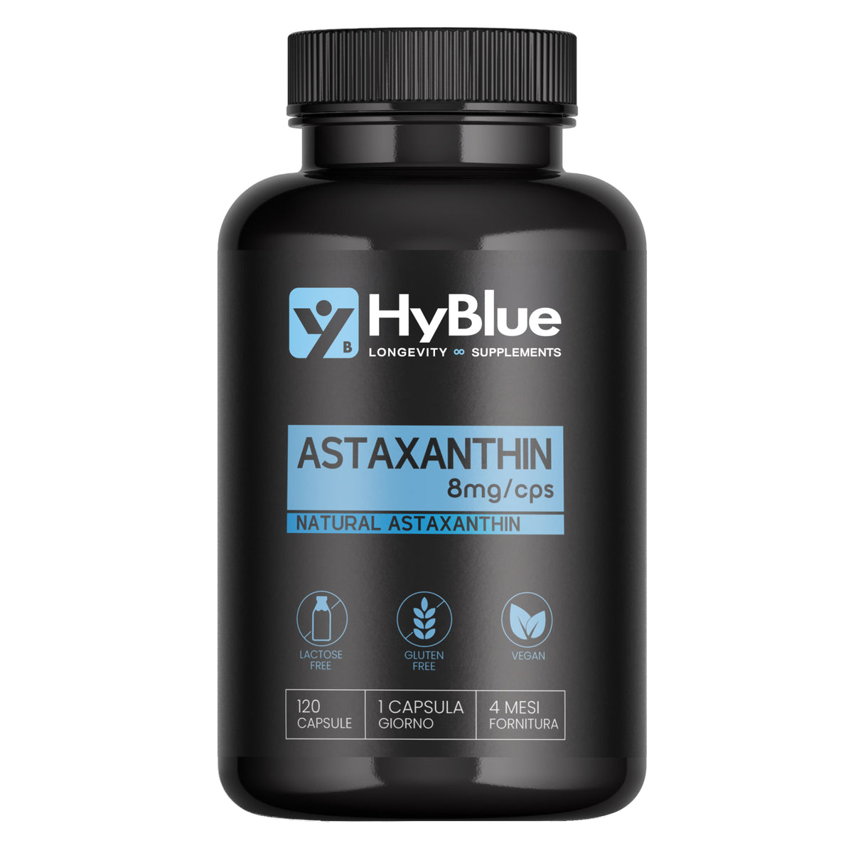 HyBlue Astaxantina Naturale 8 mg | 120 Capsule di Astaxantina Pura Alto Dosaggio | Potente Antiossidante Naturale | Integratore Per Supporto Sport, Recupero e Protezione Cellulare | Fino 4 Mesi