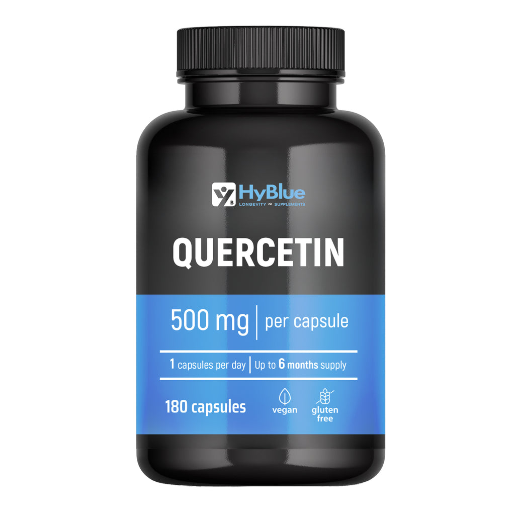 HyBlue Quercetina 500 Mg Pura, 180 Cps | Quercitina 500 Mg Diidrato, Integratore Antiossidante Per Difese Immunitarie e Benessere Naturale | No Glutine Ne Lattosio, Vegano | Fino 6 Mesi