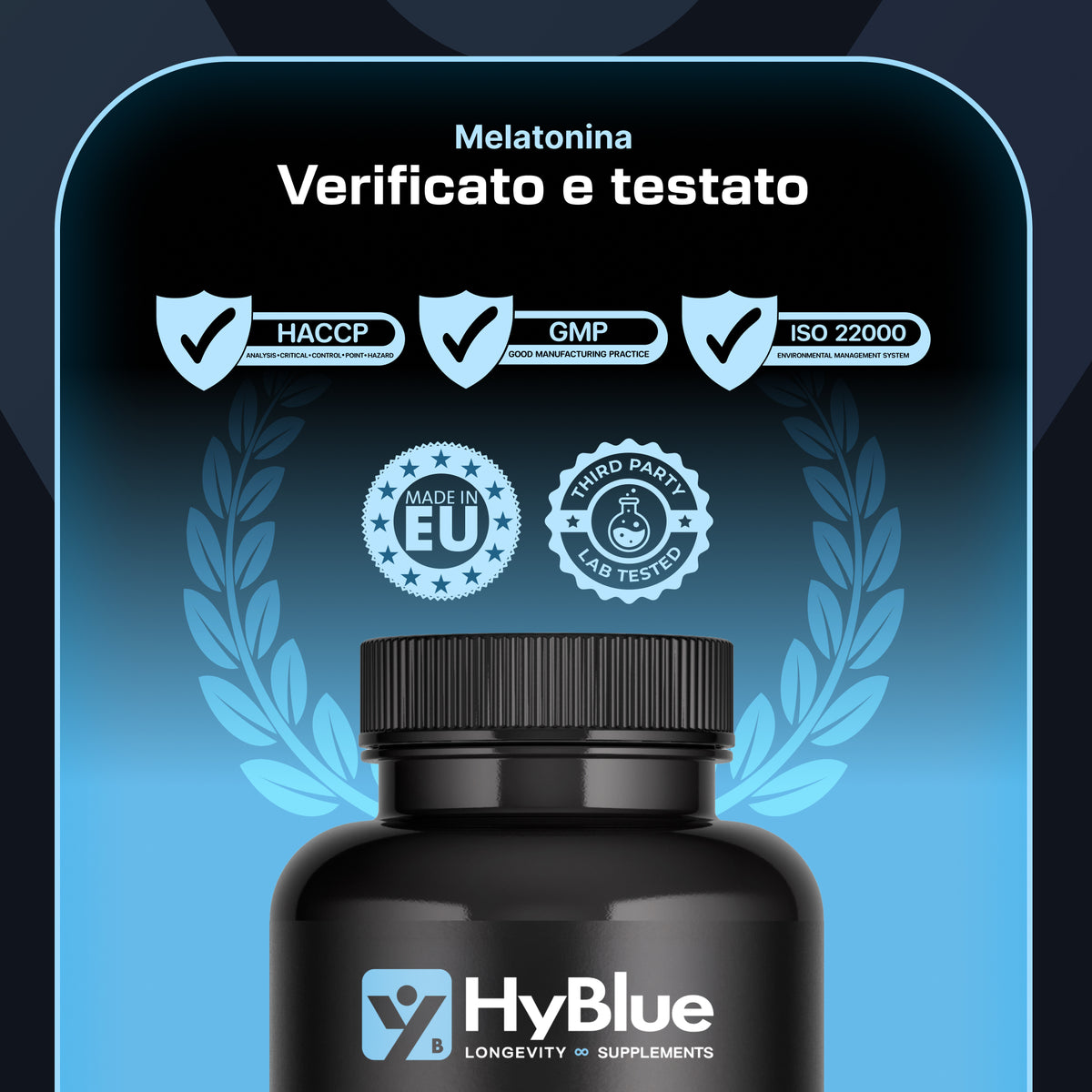 HyBlue Melatonina Per Dormire 180 Cps, 1mg | Integratore Per Dormire Bene Riduce Il Tempo Per Addormentarsi | Melatonina Forte Riposo & Relax Notte | No Glutine Ne Lattosio, 100% Vegano | Fino 6 Mesi