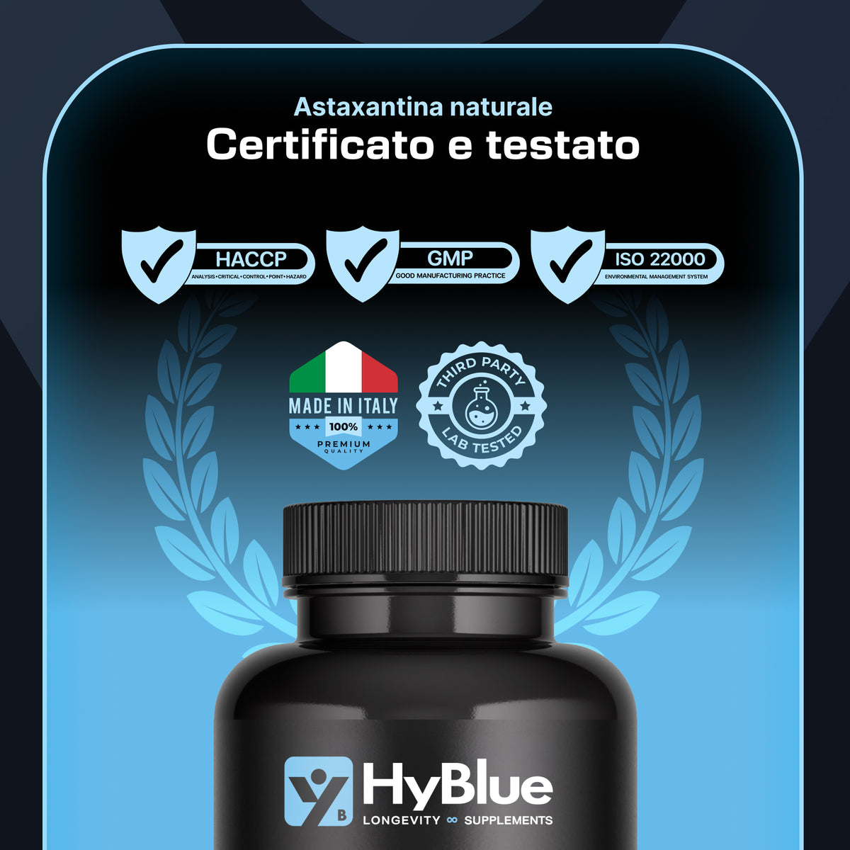 HyBlue Astaxantina Naturale 8 mg | 120 Capsule di Astaxantina Pura Alto Dosaggio | Potente Antiossidante Naturale | Integratore Per Supporto Sport, Recupero e Protezione Cellulare | Fino 4 Mesi