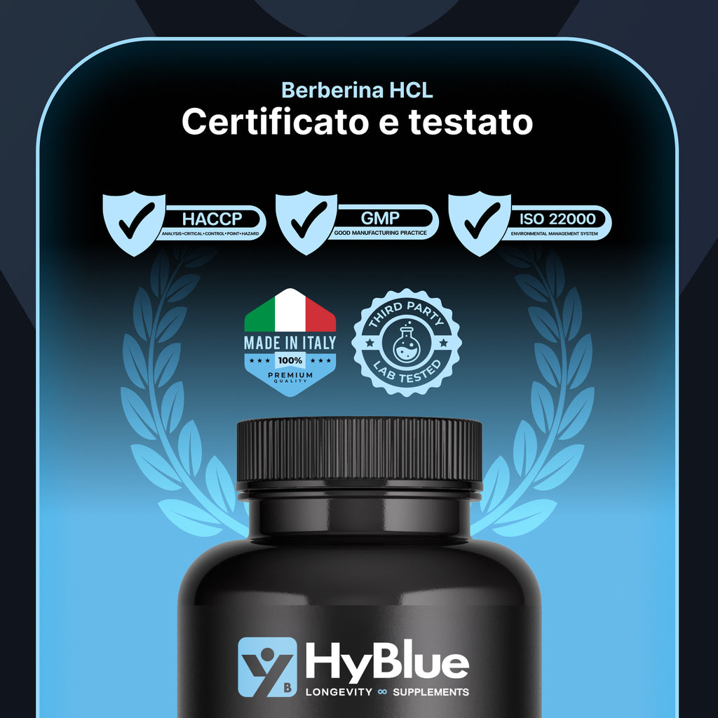 HyBlue Berberina 1000mg Pura Alto Dosaggio 180 Cps, 2 X 500 Mg | Estratto Di Berberis Aristata | Berberina Integratore Per Supporto Metabolismo | Senza Glutine Ne Lattosio, 100% Vegano | Fino 6 Mesi